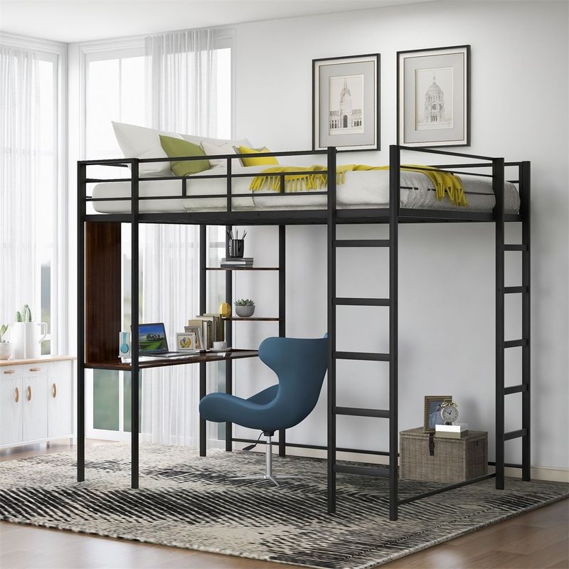 Rent to own Merax Metal Full Size Loft Bed with Desk - Black - FlexShopper