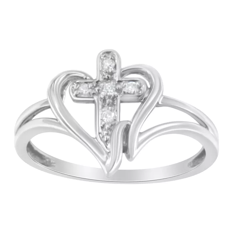 10k White Gold Cross 1/25ct TDW Diamond Ring (H-I, I1-I2) Choice of size