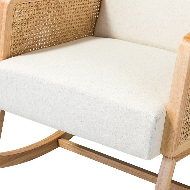 Rocking Chair with Rattan Arms - Tan