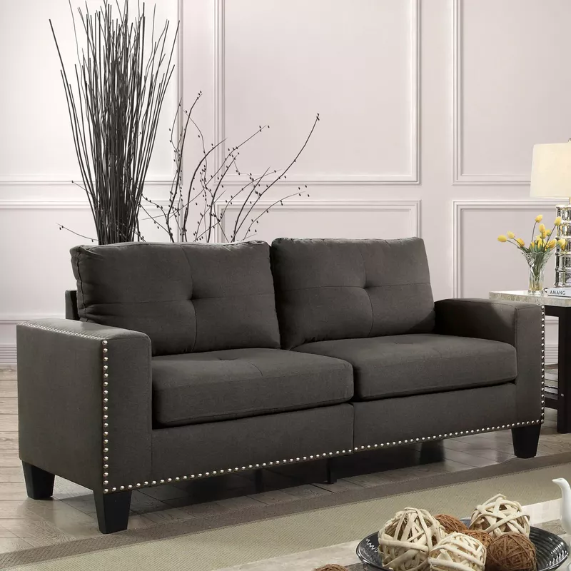 Transitional Fabric Tufted Sofa in Gray
