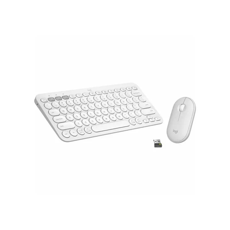 Logitech - Pebble 2 Combo Slim Multi-Device Bluetooth Keyboard and Mouse, Tonal White