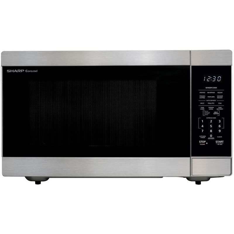 Front Zoom. Sharp 2.2 cu ft Stainless Family Size Countertop Microwave with Sensor cooking and  Inverter Technology. - Siver