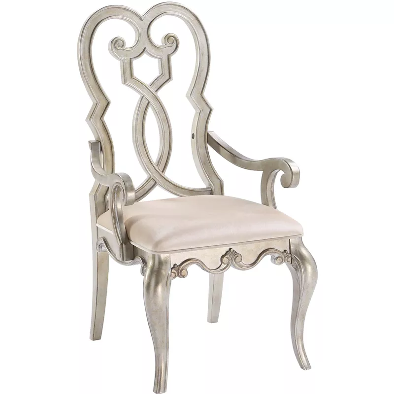 ACME Esteban Arm Chair (Set-2), Ivory Velvet & Antique Champagne Finish