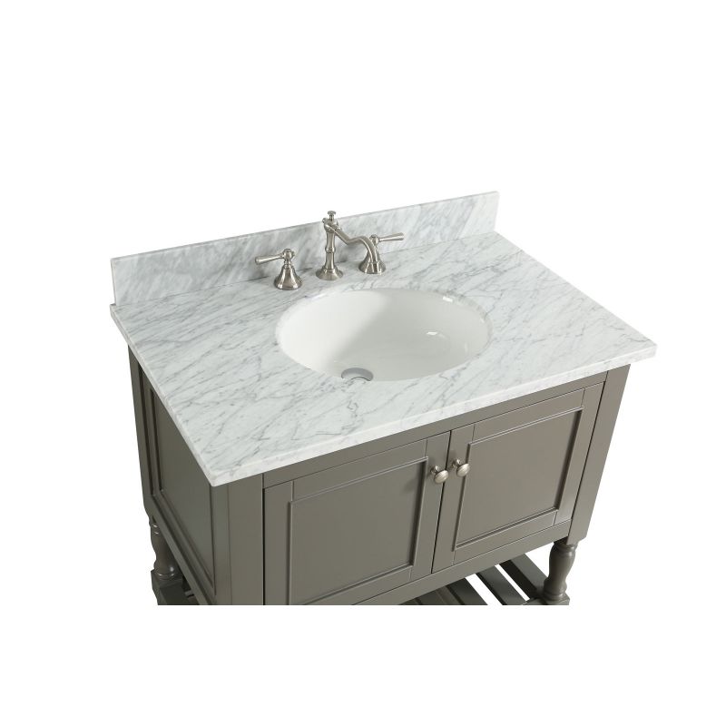 Silvia White Italian Carrara Marble 36-inch Bathroom Sink Vanity Set - Distressed Gray