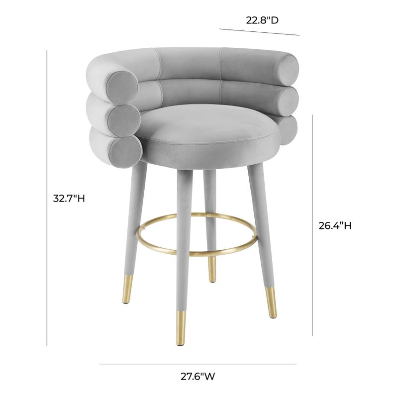 Strick & Bolton Laffut Velvet/ Gold Stainless Steel Counter Stool - N/A - Single - Grey - Counter height