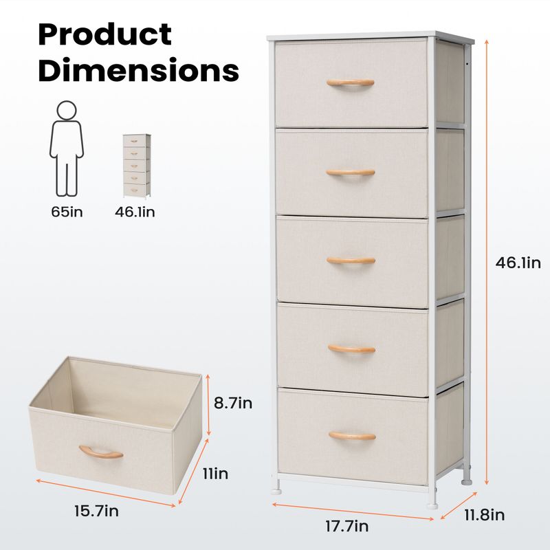 Pellebant 5 Drawers Vertical Storage Tower Organizer - Beige - 5-drawer