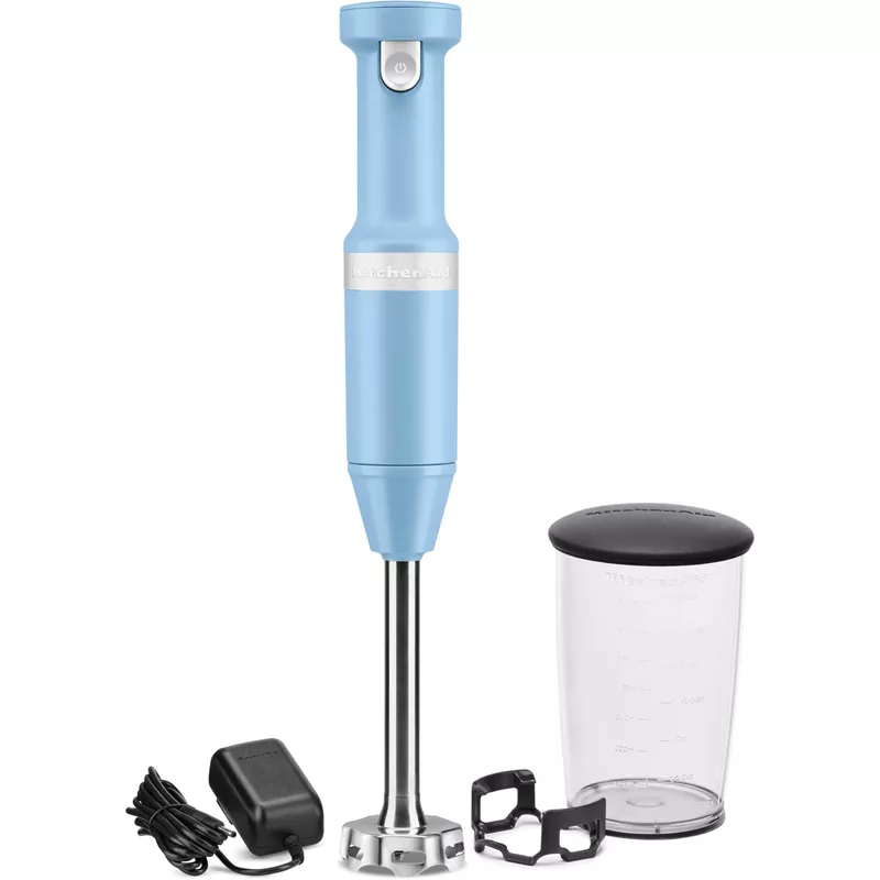 KitchenAid Cordless Variable-Speed Immersion Blender in Blue Velvet with Whisk and Blending Jar