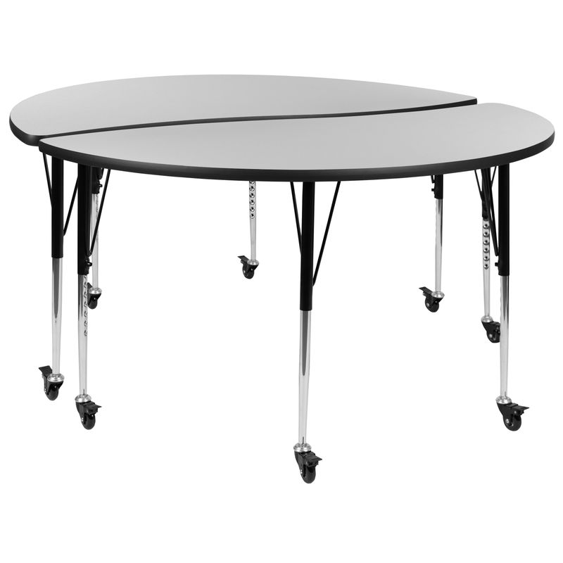 2 Piece Mobile 60" Circle Collaborative Grey Adjustable Activity Table Set - Grey