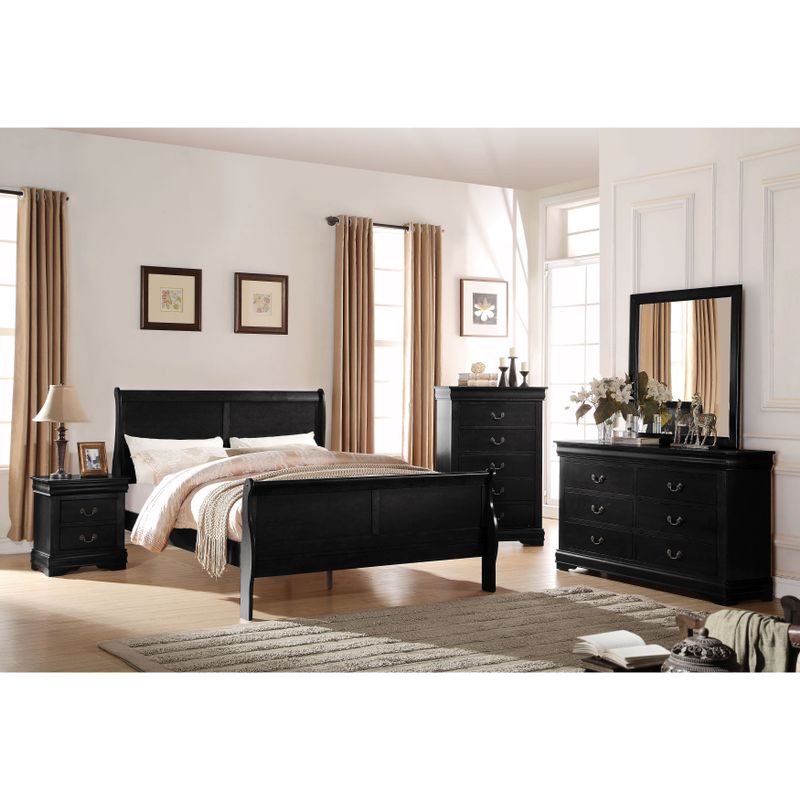 Acme Furniture Louis Philippe 4-Piece Bedroom Set, Black - 4-Piece King Set