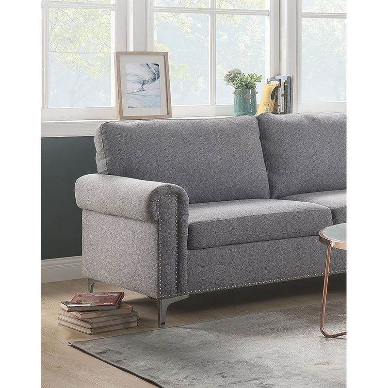 Fabric Upholstery Sectional Sofa with Nailhead Trim in Gray - Gray - Right Facing