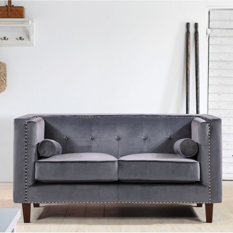 Kittleson 60'' Velvet Tuxedo Arm Loveseat - Grey