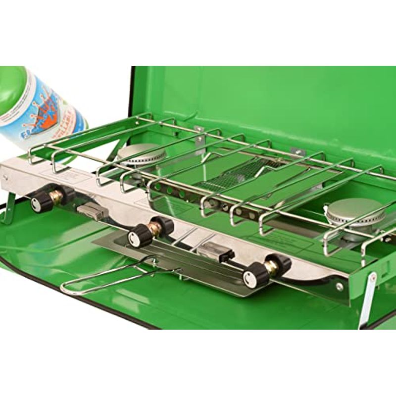 Flame King Portable 3 Burner Propane Gas Camping Stove w/ Toast Tray for Camping, Tailgating, Backpacking