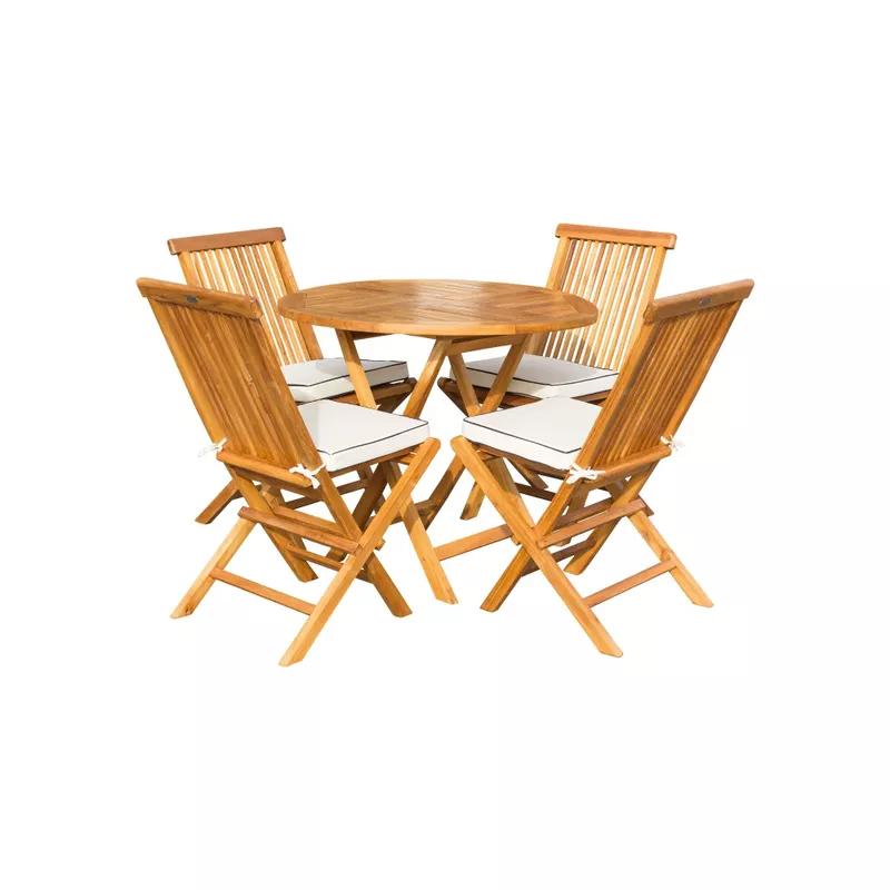 Chic Teak 5 Piece Teak Wood California Dining Set with 47" Round Folding Table and 4 Folding Side Chairs - Brown - 5-Piece Sets