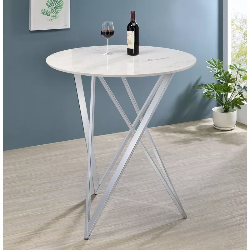 Bexter Faux Marble Round Top Bar Table White and Chrome