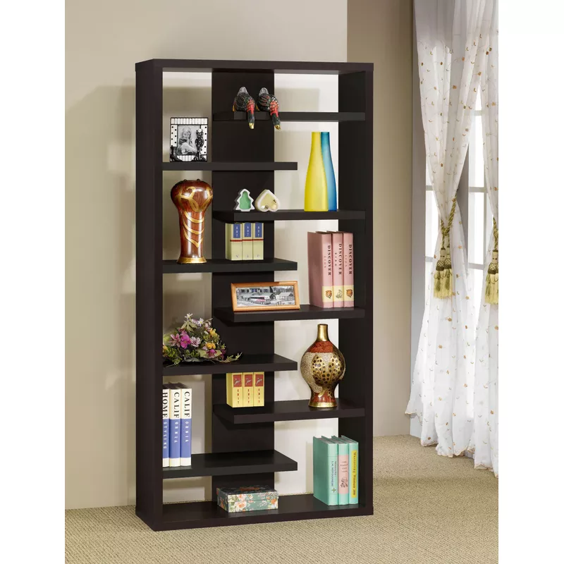 Altmark Bookcase with Staggered Floating Shelves Cappuccino