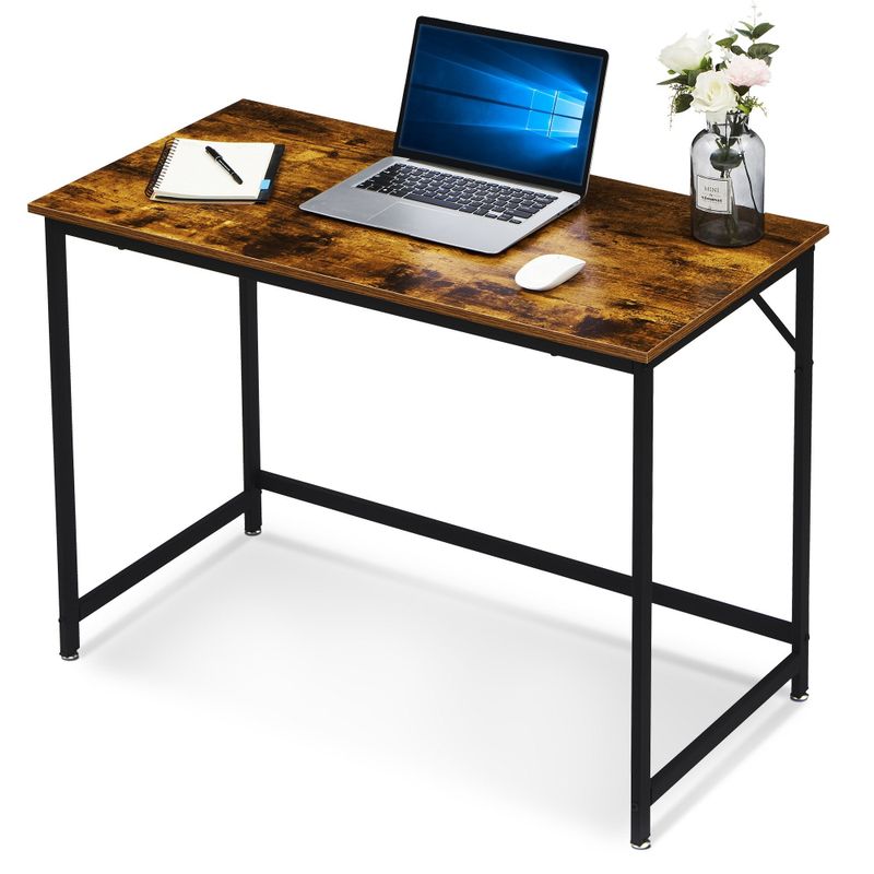 Mcombo Small Computer Desk, Modern Laptop Desk for Home Office, Simple Style gaming Table, 39inch Workstation for Space Saving - Brown