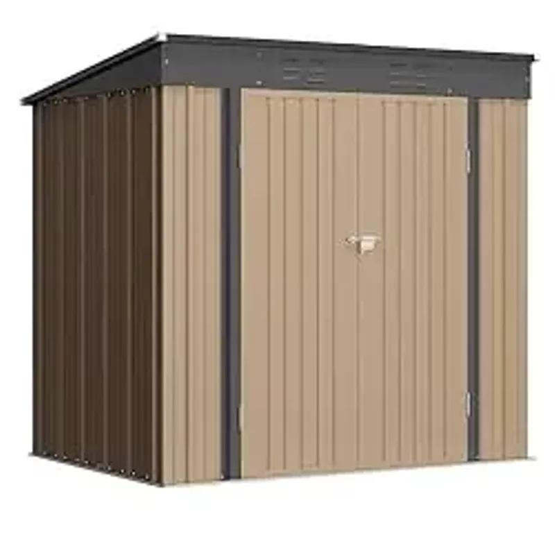 Greesum Outdoor Storage Shed All Weather 6FTx4FT Metal Garden Shed with Lockable Double Doors for Garden Tools, Toys and Sundries,Brown