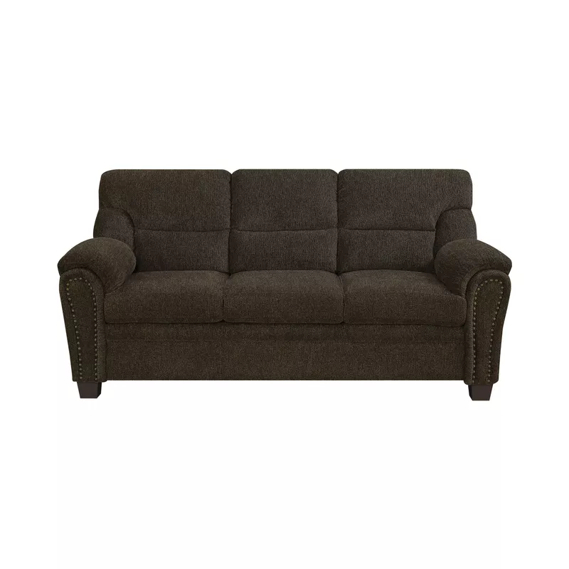 Clemintine Upholstered Sofa with Nailhead Trim Brown