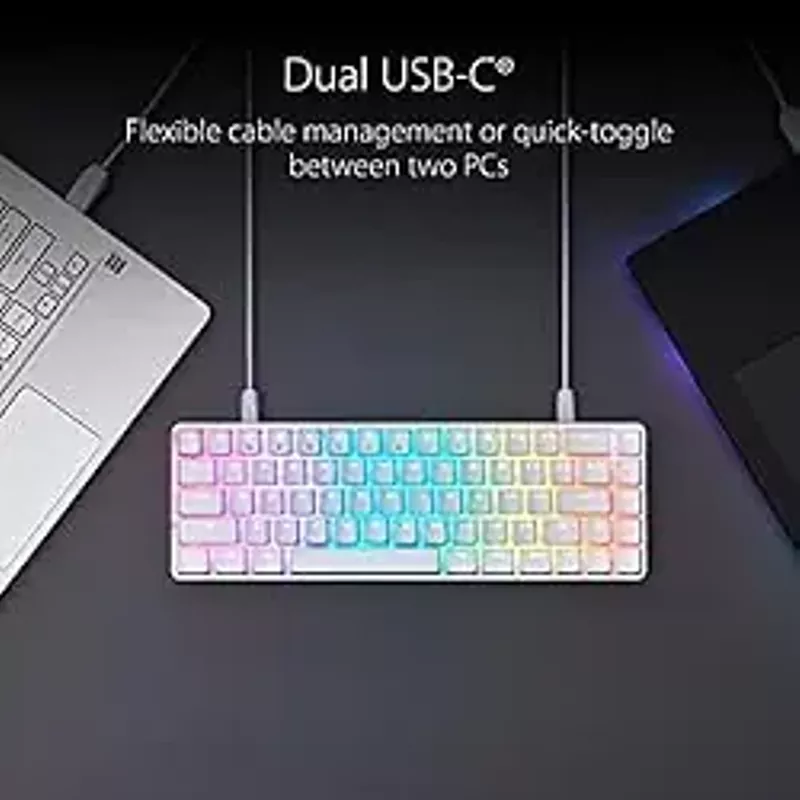 ASUS ROG Falchion Ace 65% RGB Compact Gaming Mechanical Keyboard, Lubed ROG NX Brown Switches & Switch Stabilizers, Sound-Dampening Foam, PBT Keycaps, Wired with KVM, Three Angles, Cover Case-Black