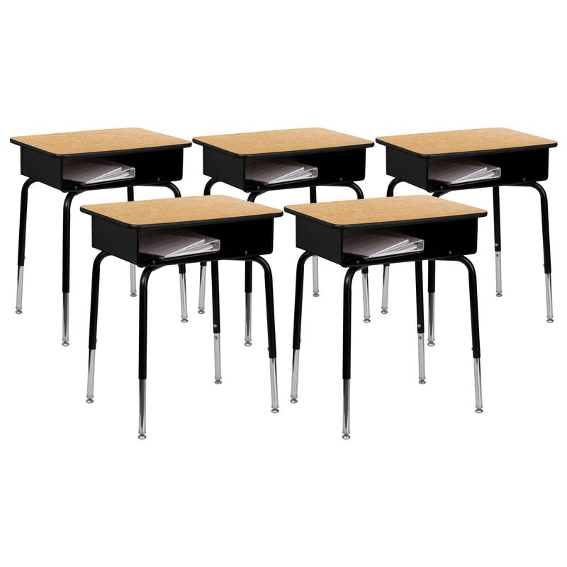 5 Pack Student Desks with Open Front Metal Book Boxes - School Desk - 24"W x 18"D x 22.25" - 31.25"H - Gray