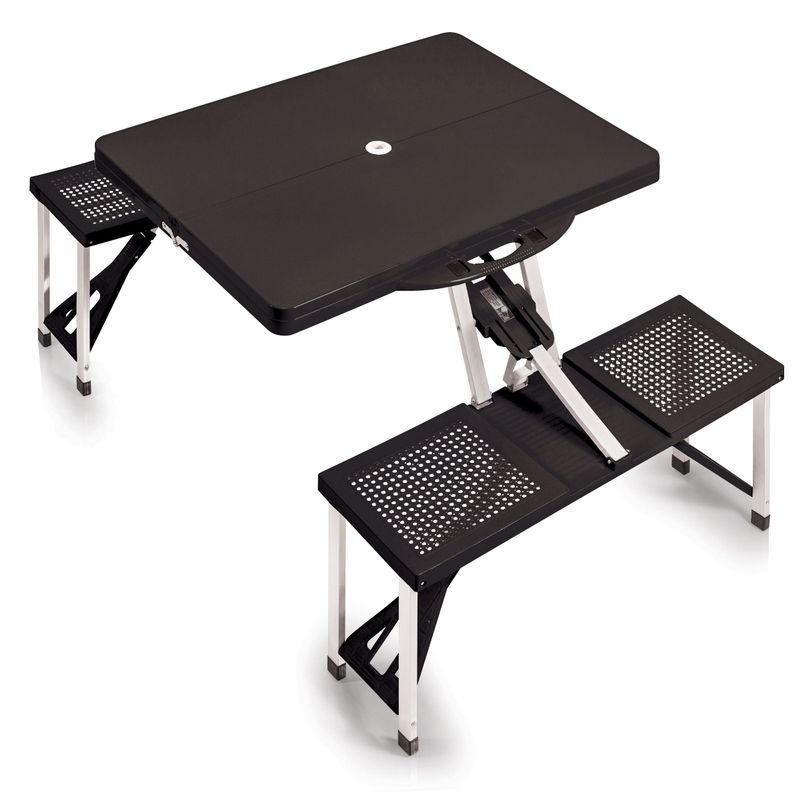Picnic Time Black Folding Table with Seats - Folding Table with Seats