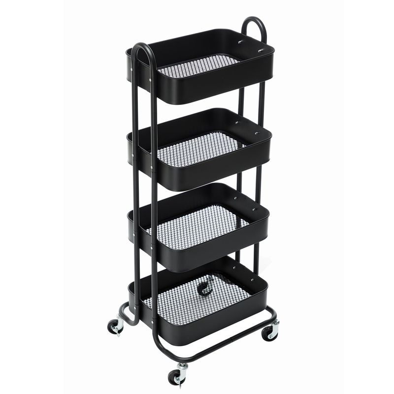 4-Tier Metal Utility Cart with Wheels Storage Shelves Organizer - 17.7"x13.7"x42.9" - Blue