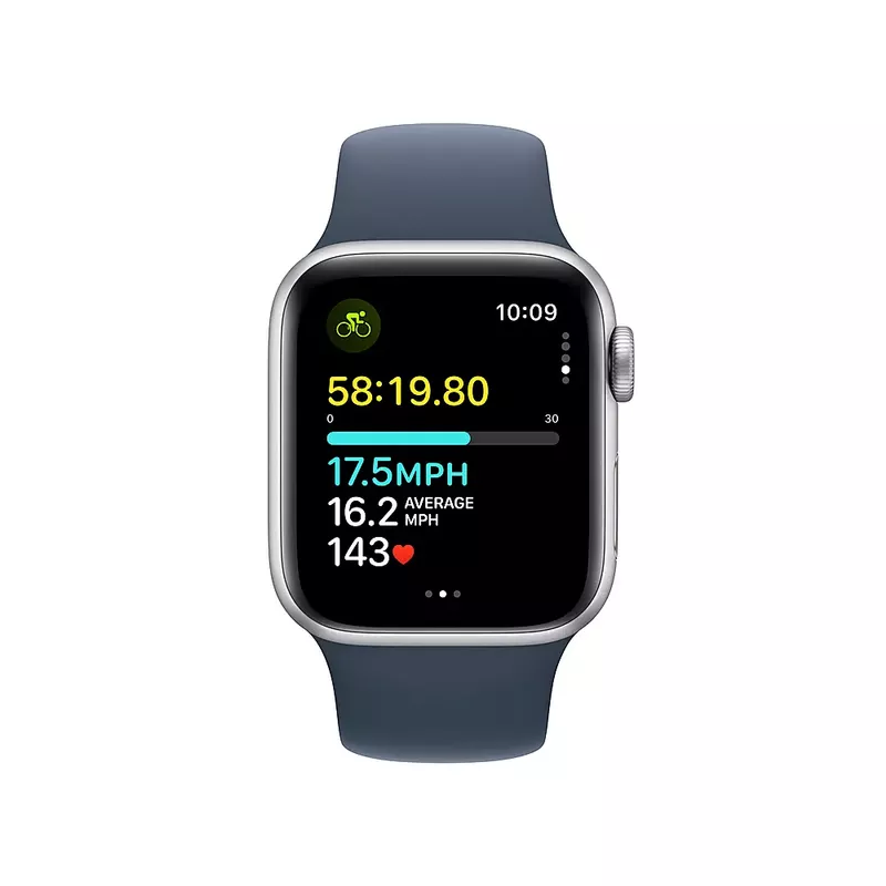 Apple Watch SE 2nd Generation (GPS) 40mm Silver Aluminum Case with Storm Blue Sport Band - S/M - Silver