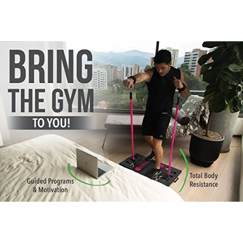 BodyBoss Home Gym 2.0 by 1loop - Full Portable Gym Workout Package, Includes a Set of 2 Resistance Bands - Collapsible Resistance Bar,...