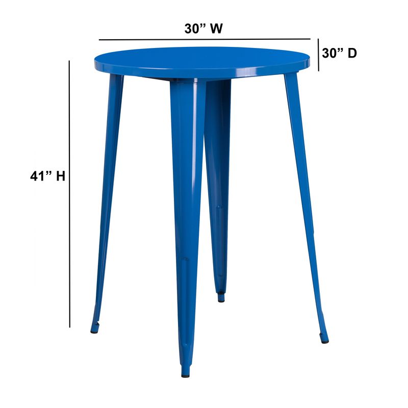 30'' Round Metal Indoor-Outdoor Bar Height Table - Blue