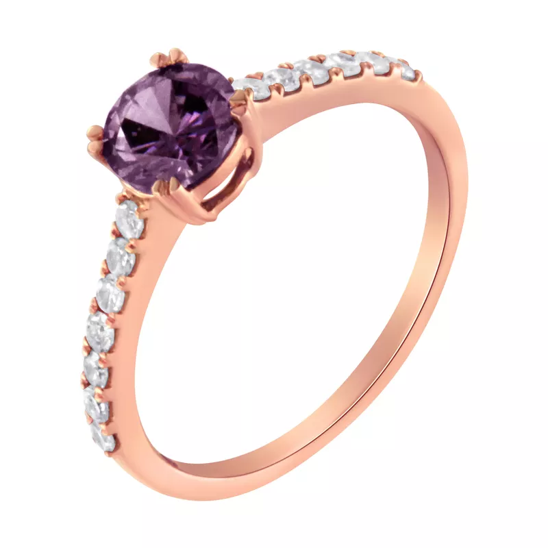 10K Rose Gold 1/4 Cttw Diamond and 6MM Amethyst Gemstone Halo Ring(H-I Color, I1-I2 Clarity) - Ring Size 7