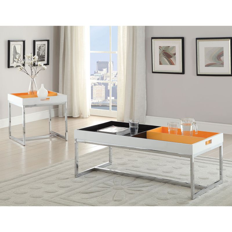 Maisie White/Black/Orange/Chrome Coffee/End Table - End Table, White & Chrome