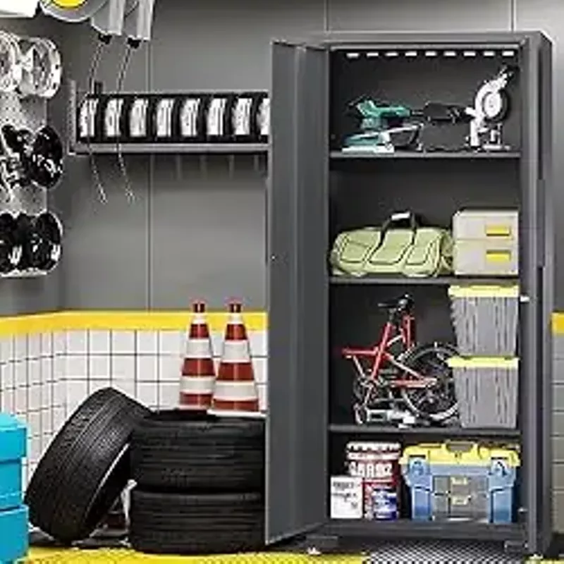 BIG RED 6 Piece Set Garage Cabinets: Lockable Design for Optimal Garage Storage and Organization, Garage Workbench with Storage ,76.8" 18.6" 75.95", Black/Grey