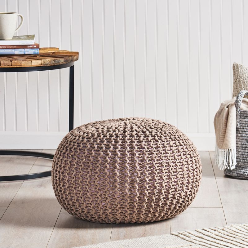 Nahunta Modern Knitted Cotton Round Pouf by Christopher Knight Home - Navy Blue