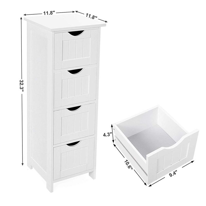 Bathroom Storage Cabinet, Freestanding Office Cabinet with Drawers - White - Wood Finish