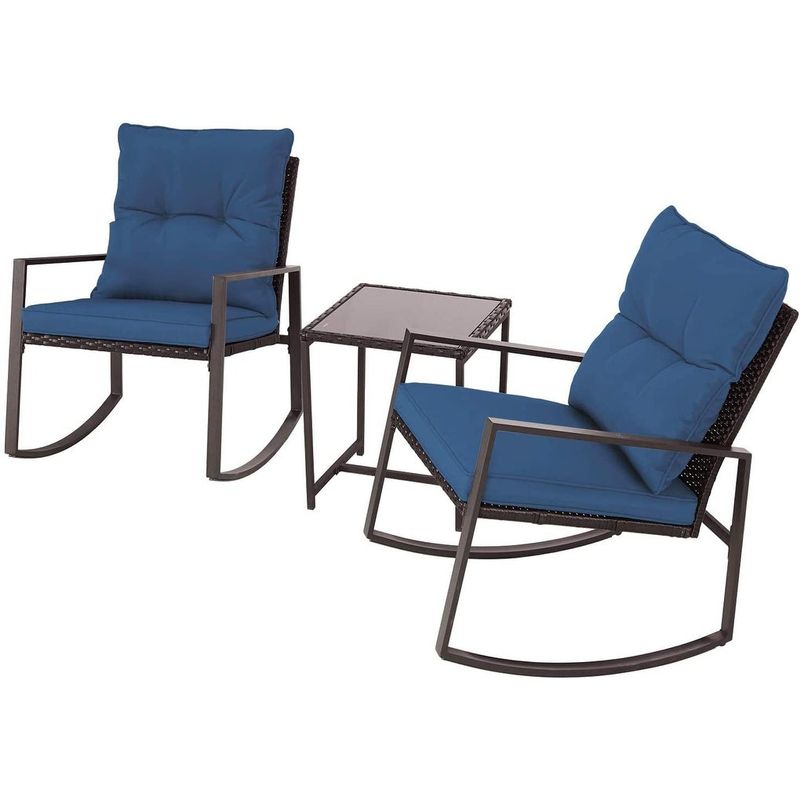 Pheap Outdoor 3-piece Rocking Wicker Bistro Set  by Havenside Home - Blue