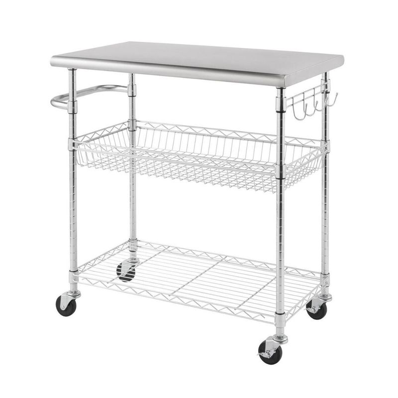 TRINITY EcoStorage 34-inch Stainless Steel Kitchen Cart - Kitchen Cart - Stainless Steel - Silver