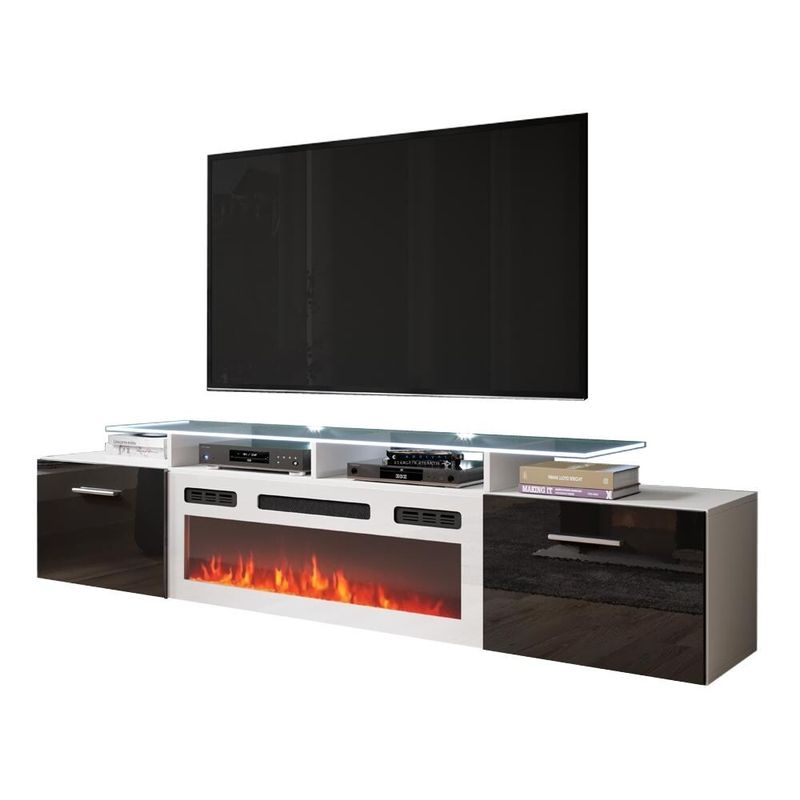 Rova WH-EF Electric Fireplace Modern 75" TV Stand - White