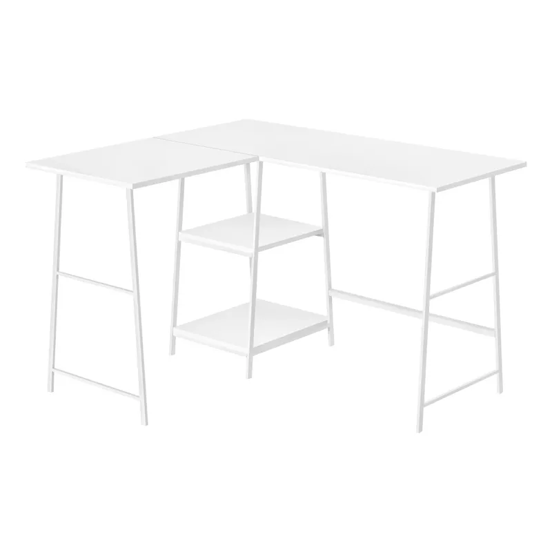 Computer Desk/ Home Office/ Corner/ Storage Shelves/ 48"L/ L Shape/ Work/ Laptop/ Metal/ Laminate/ White/ Contemporary/ Modern