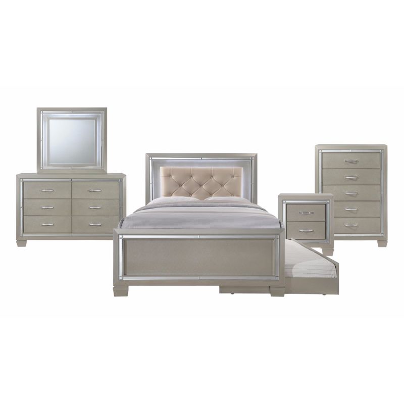 Silver Orchid Odette Glamour Youth Full Platform w/ Trundle 5-piece Bedroom Set - Champagne