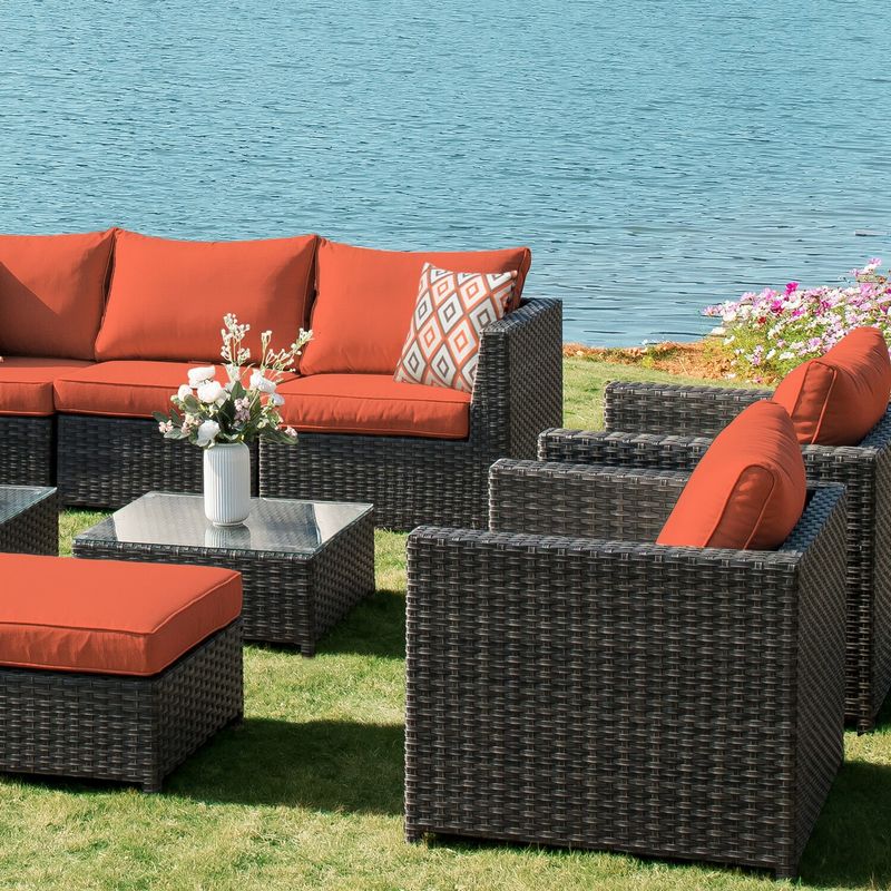Rent to own OVIOS Patio Furniture Deep Seat Wicker 12piece Set with