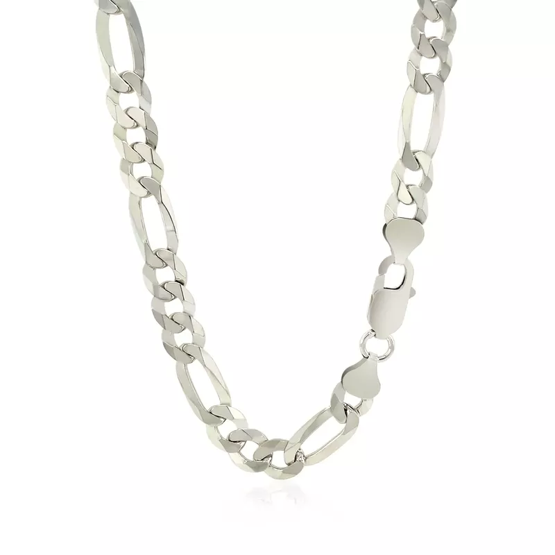 Rhodium Plated 8.1mm Sterling Silver Figaro Style Chain (20 Inch)