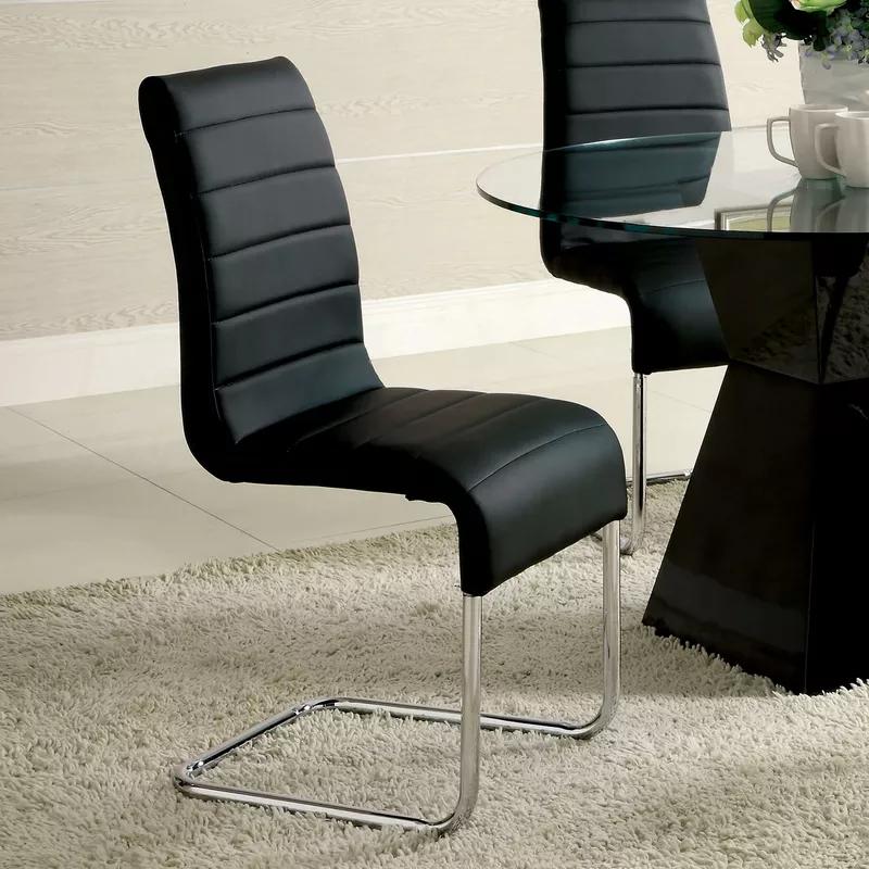 Contemporary Faux Leather Dining Chairs in Black (Set of 2)