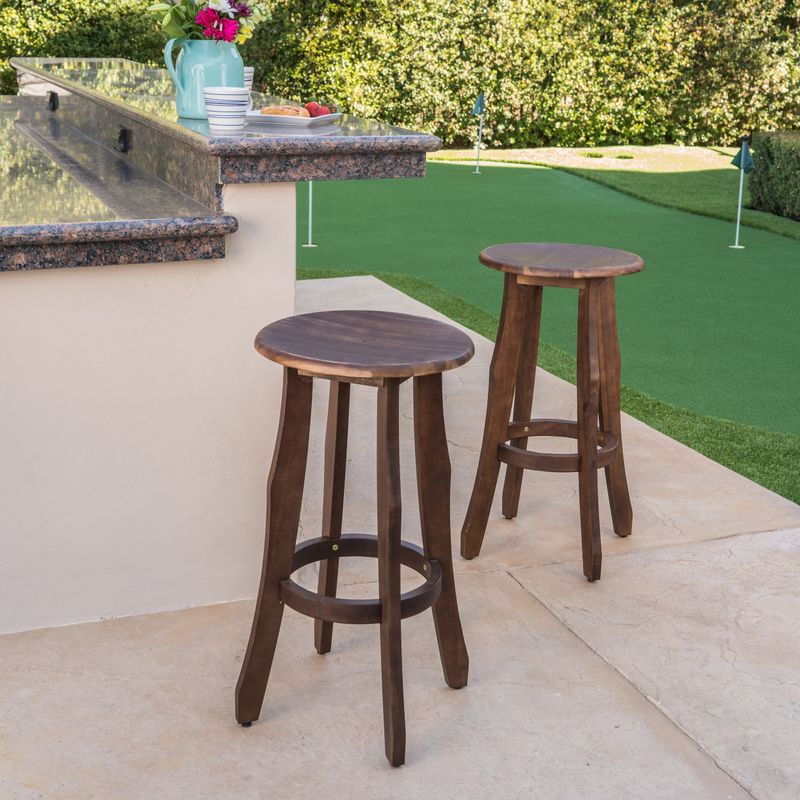 Pike Outdoor Acacia Wood Barstool (Set of 2) by Christopher Knight Home - Dark Brown