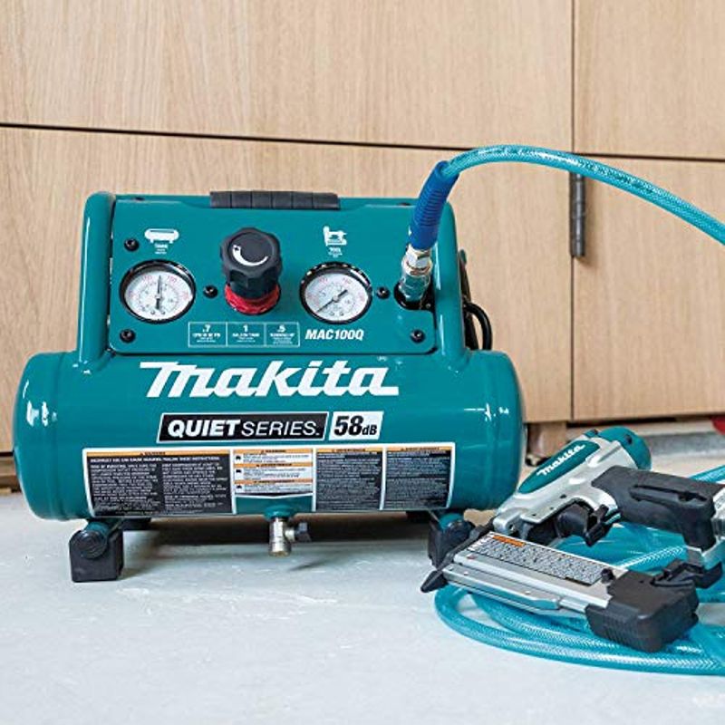 Makita MAC100QK1 Quiet Series 1/2 HP, 1 Gallon Compact, Oil-Free, Electric Air Compressor, and 18 Gauge Brad Nailer Combo Kit