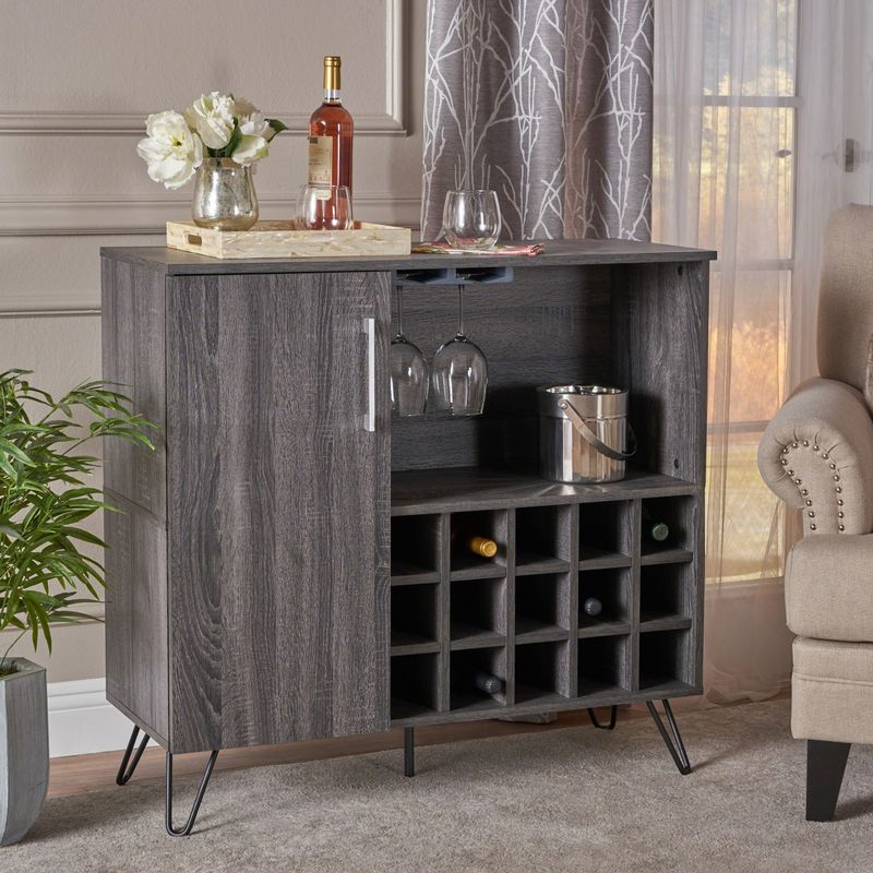Lochner Mid Century Faux Wood Wine and Bar Cabinet by Christopher Knight Home - sonoma grey oak