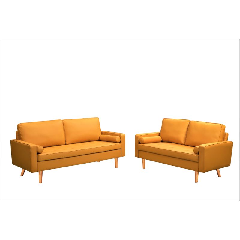 Rumaisa 2 Piece Faux Leather Foam Living Room Set - Red Orange