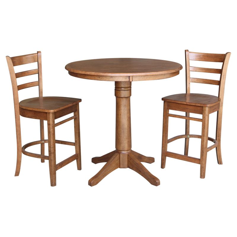 36" Round Top Pedestal Table with 2 Stools - Set of 3 - Cinnamon/Espresso