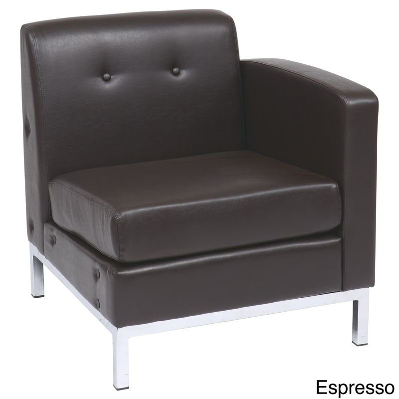 Wall St. Faux Leather and Chrome Right-arm Chair - Wall Street Armless Chair RAF, Black Faux Leather