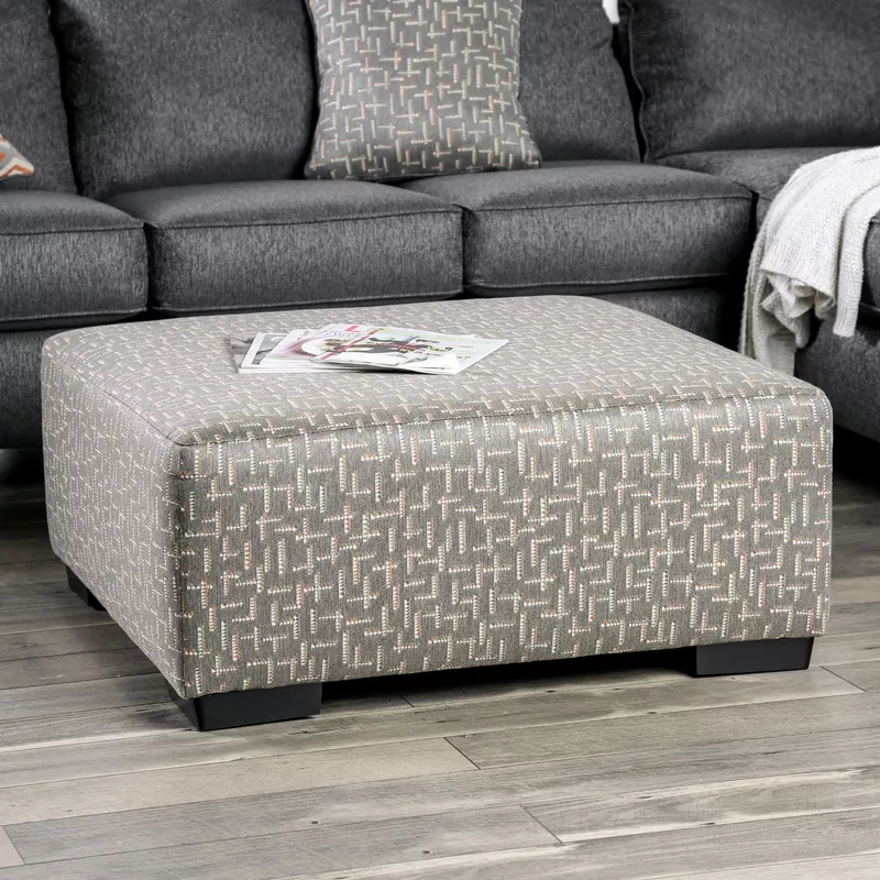 Transitional Chenille Upholstered Ottoman in Gray