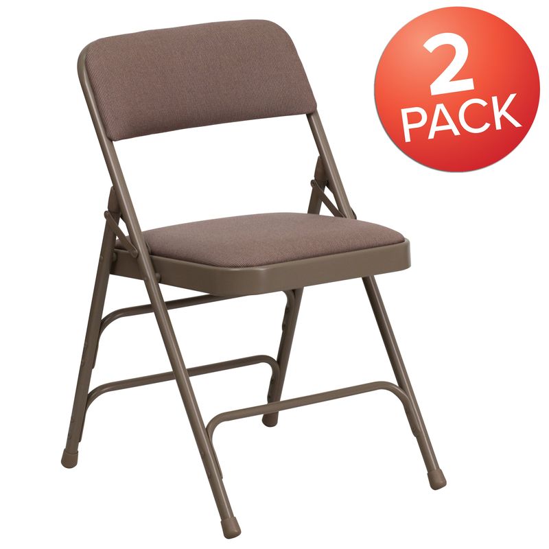 Set of 2 Metal Folding Chairs with Padded Seats - Beige Vinyl/Beige Frame
